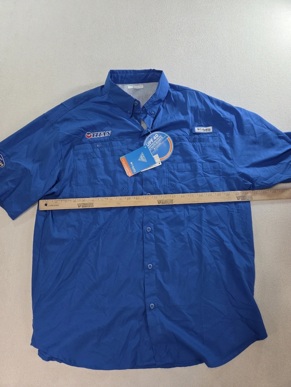 Columbia PFG Shirt L Blue Fishing UPF 40 Short Sleeve NWT - Picture 6 of 10